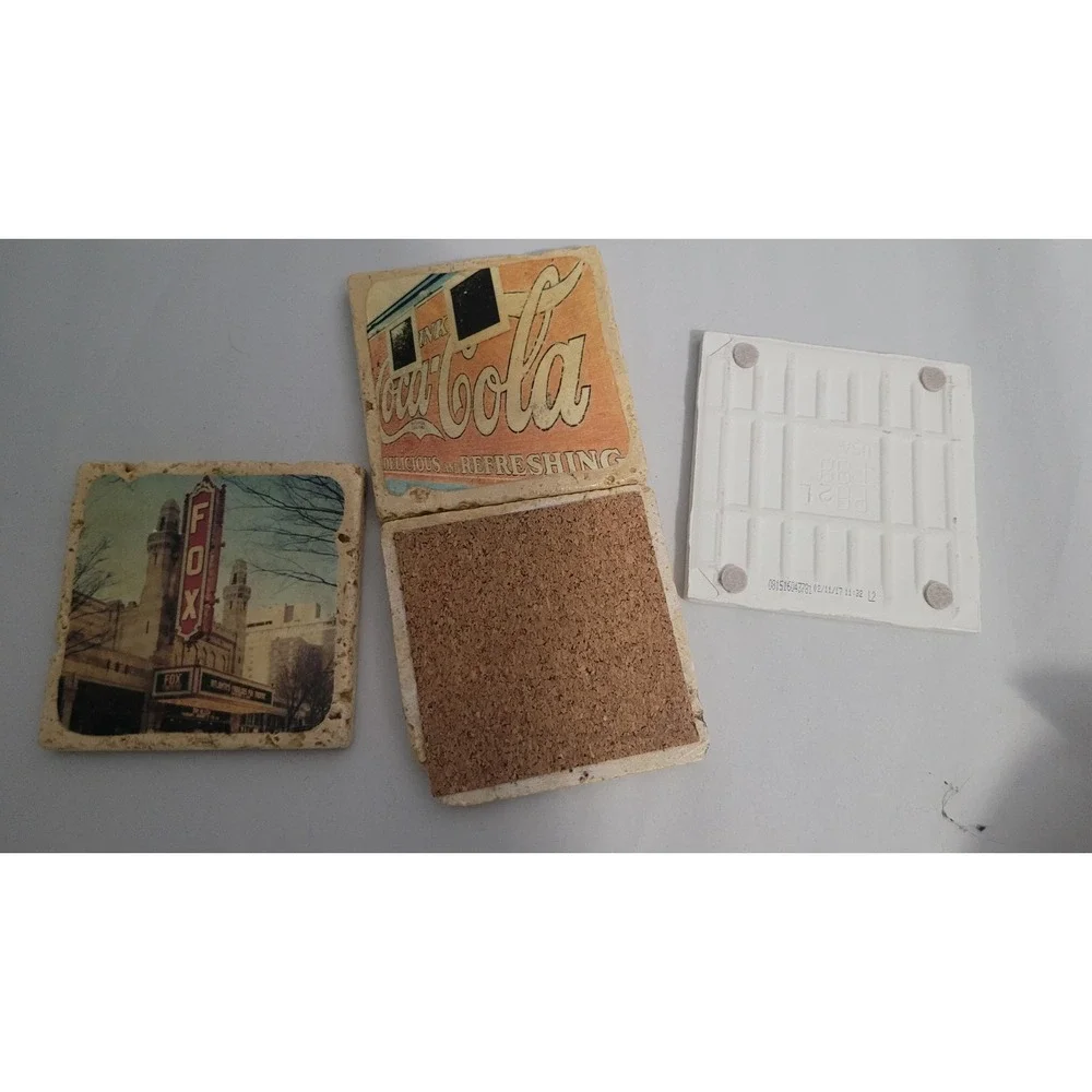 Georgia Landmarks Stone Coasters, Set of 4, Fox, Coca Cola, Flying Biscuit, BigP